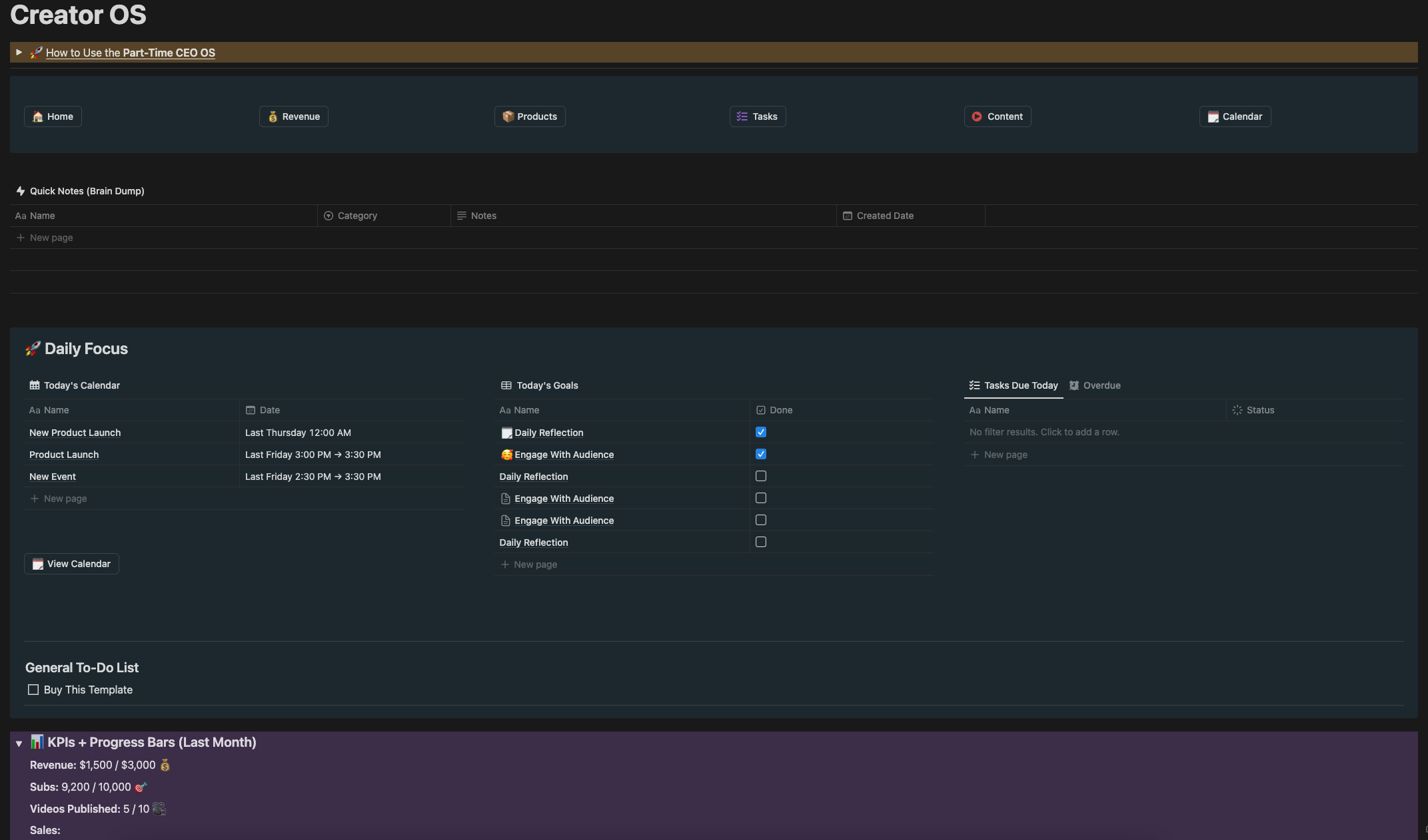 Creator OS Notion Mockup